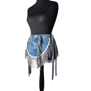 🟦✨ Boho Denim Belt Skirt